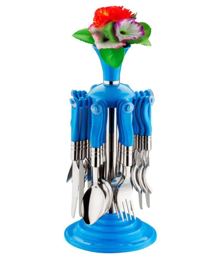 Durable stainless steel cutlery set with colorful plastic handles, 24 pieces. Durable stainless steel cutlery set with colorful plastic handles, 24 pieces.